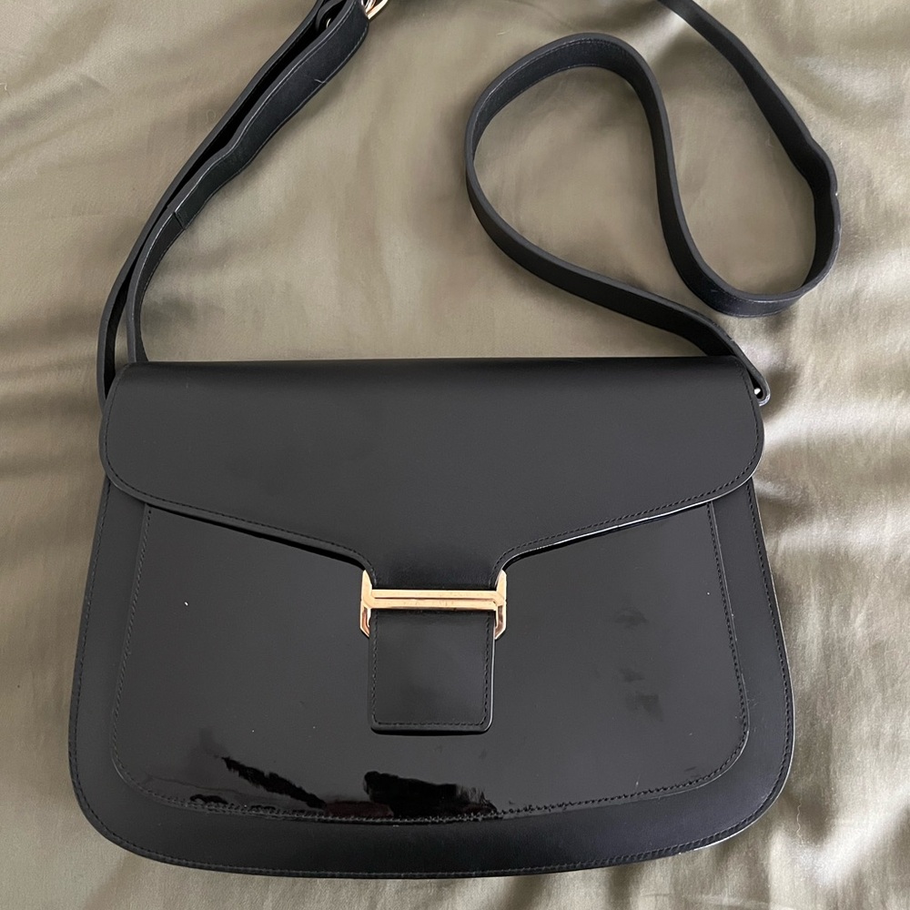 A.P.C. X Vanessa Seward Black Leather with Patent Leather detail crossbody bag